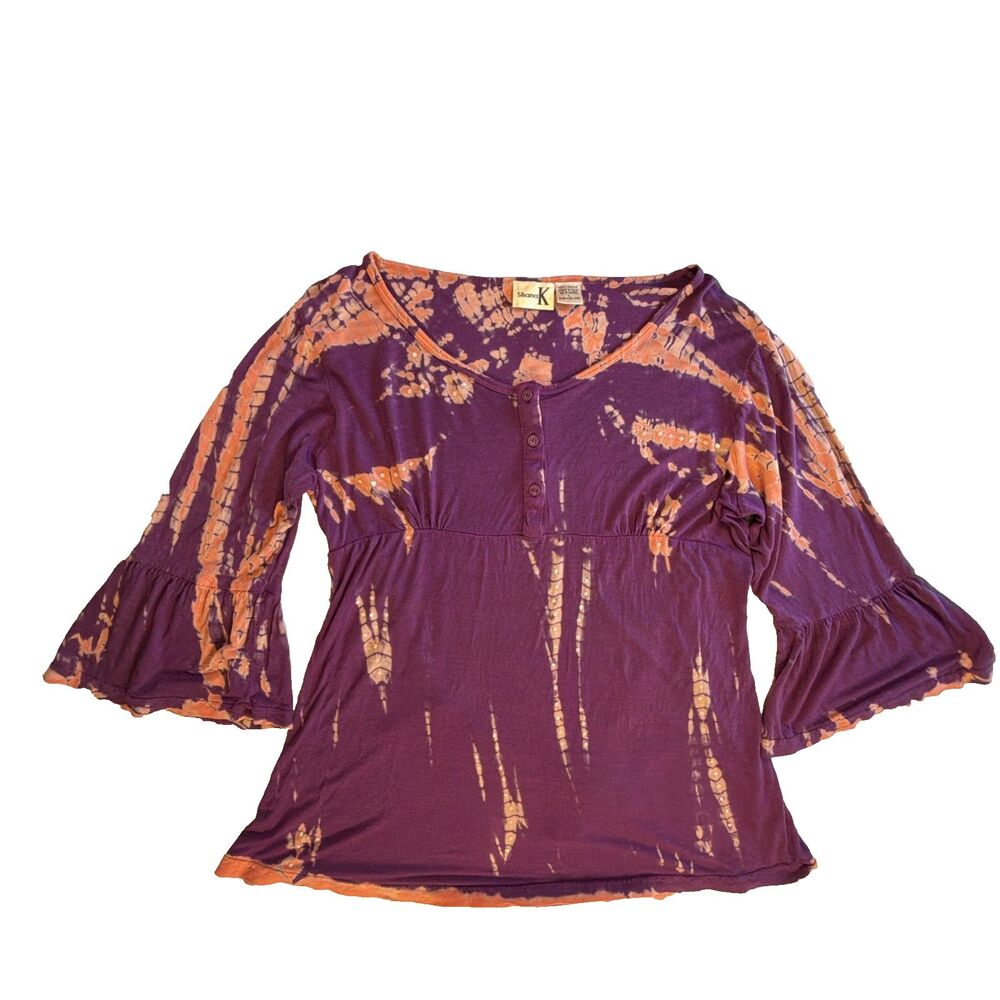 Shana K Vintage Tie Dye Bell Sleeve Tunic Top L Whimsigoth Fairy Grunge Sequin
